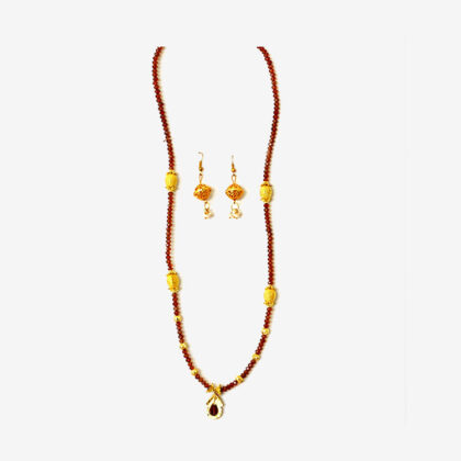 Jewellery 11- Brown and gold colored necklace with pair of earrings for Sale - eKade.lk