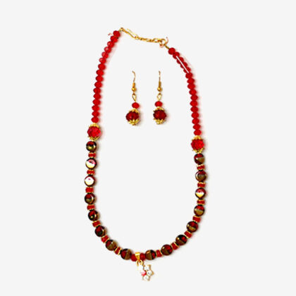 Jewellery 10 – Green, Red Color Necklace with Pair of Earrings for Sale - eKade.lk