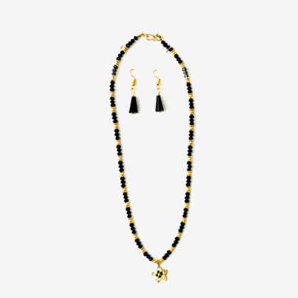 Jewellery 12 – Black, gold color necklace with Pair of earrings for Sale - eKade.lk