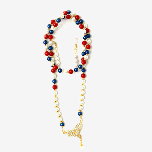 Jewellery 9 – Blue, red, white color necklace with pair of earrings for Sale - eKade.lk